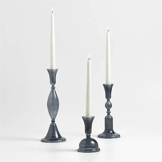 Milano Blue Glass Taper Candle Holders