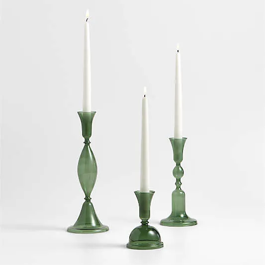 Milano Green Glass Taper Candle Holders